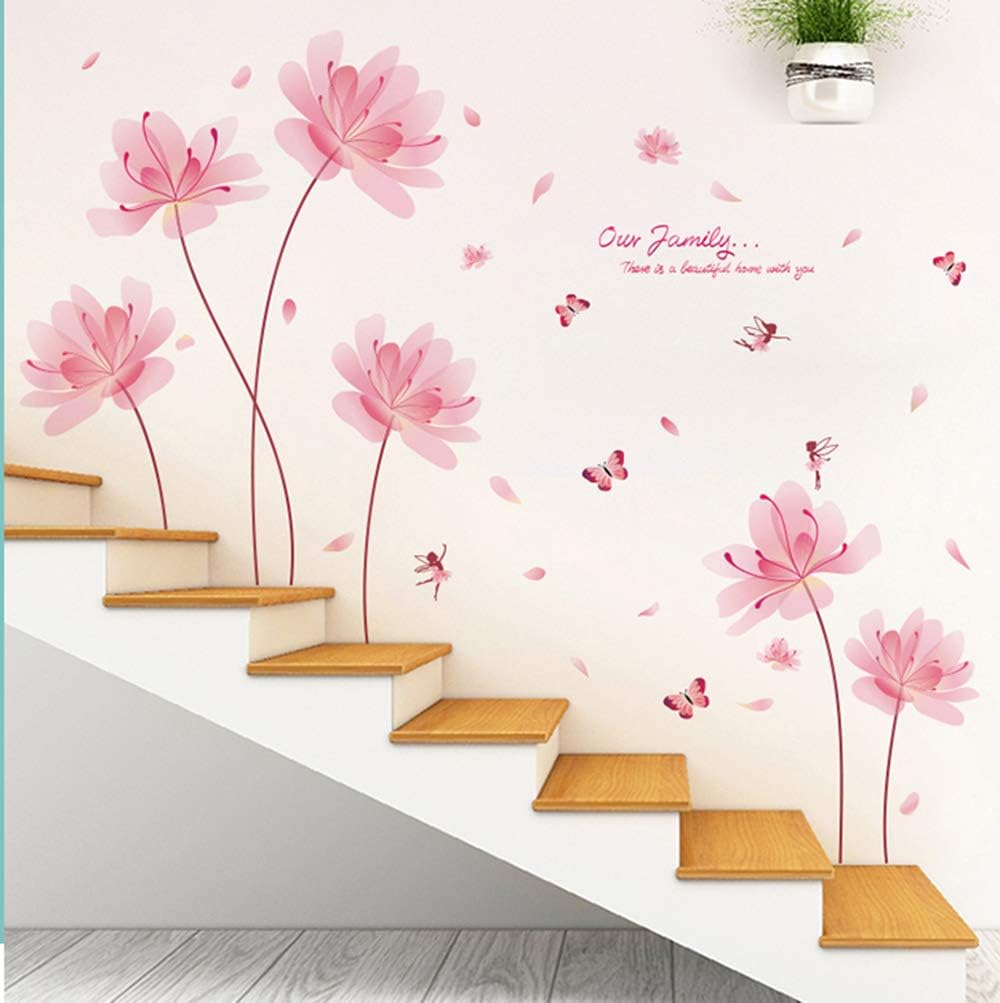 BuerHomie Decor, Pink Flowers, Butterflies and Elves Wall Stickers, Wall Decal for Living Room and Bedroom Wall Art for Girls - Image 4