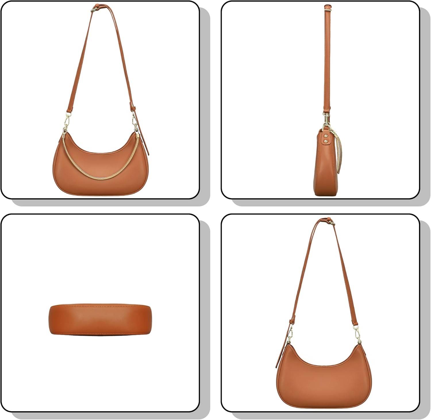 Shoulder Bag for Women PU Leather Crossbody Bags Clutch Purse with Adjustable Strap Crescent Women's Hobo Handbag with Zipper - Image 3