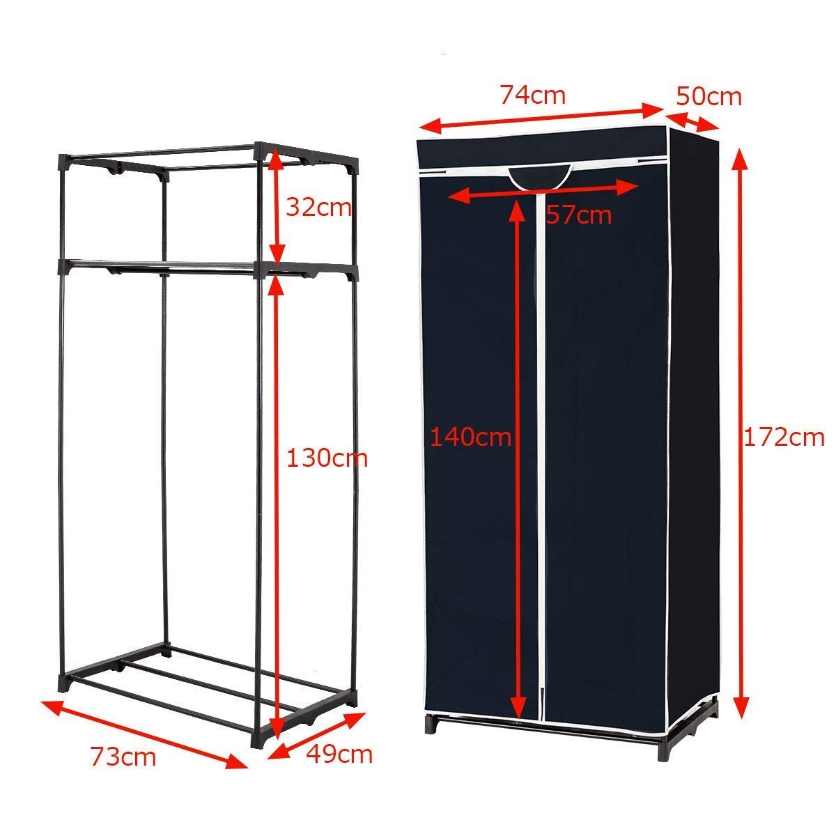 COSTWAY Armario de Tela Plegable 75x50x170cm Guardarropa Closet con Barra para Colgar Ropa Organizador Negro