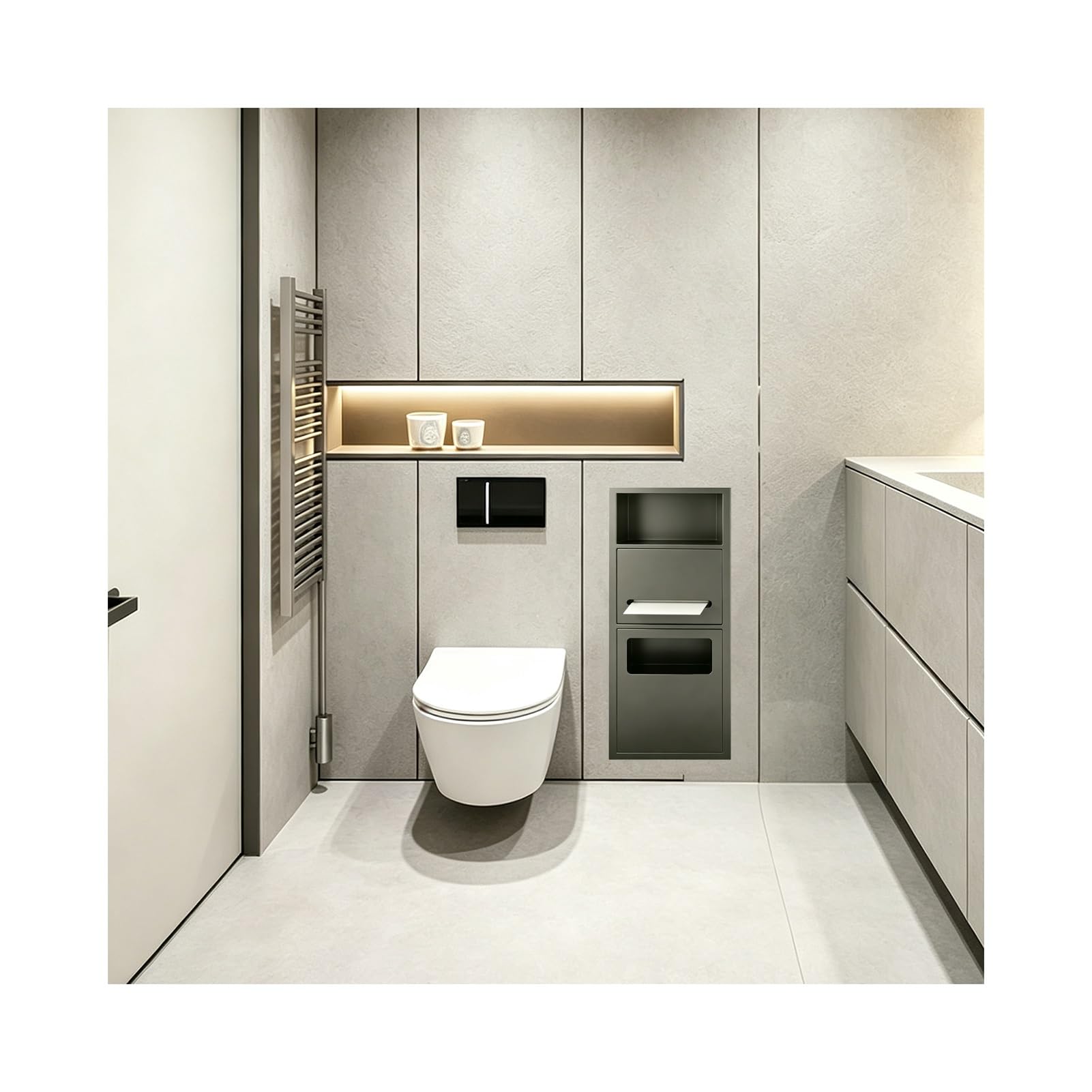 Recessed Toilet Niche, Indoor Trash Can Wall Niche for Bathrooms
