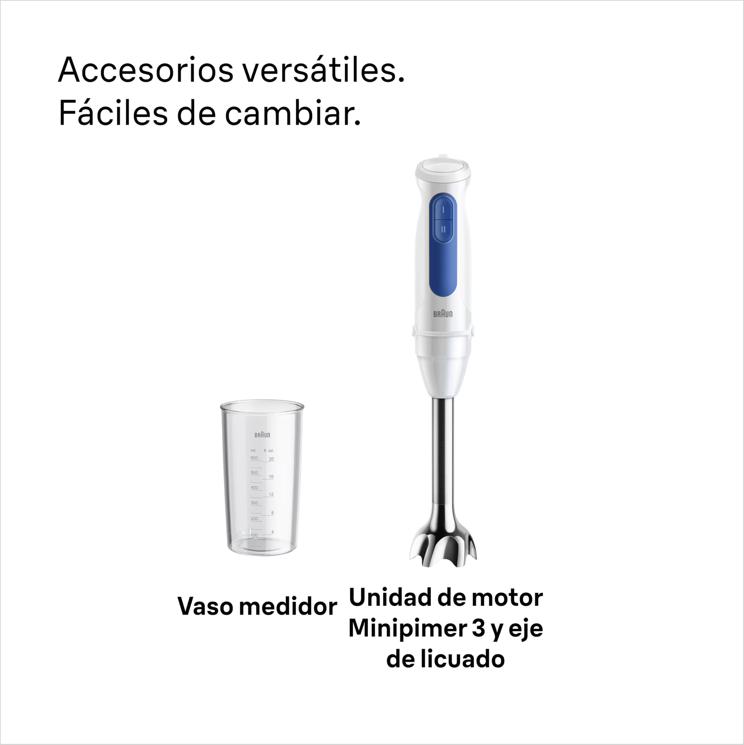 Braun MultiQuick 3 MQ30.001M, Minipimer con Tecnologia PowerBell VPlus, 2 Velocidades+Turbo, Sistema EasyClick Plus para Accesorios, Tecnologia Anti Salpicaduras, Vaso de 600 ml, 900W, Blanco
