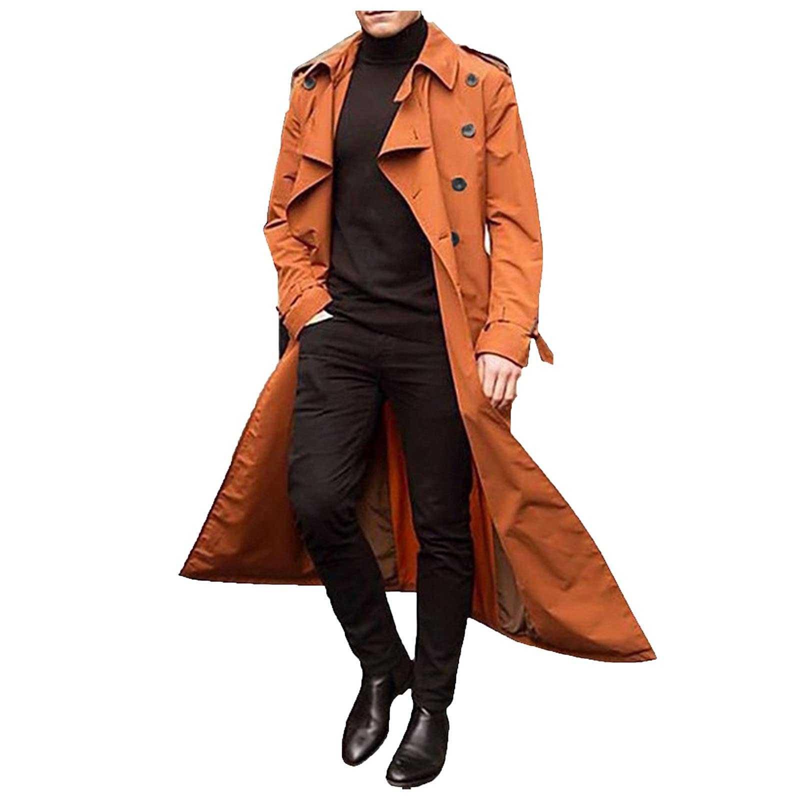 Manteau Long Homme Style Trench - Chaud, Boutonnage, Manches Longues, Décontracté Pour L'hiver