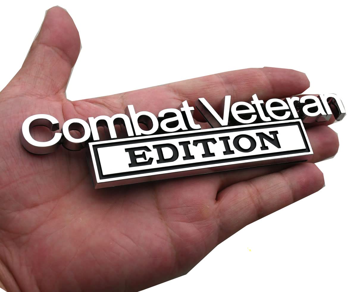 1pc Combat Veteran Edition Emblems 3D Raised Decals Exterior Truck Stickers Fender Veteran Badges Replacement for F150 F250 F350 Chevy Silverado 1500 2500 Chevrolet C10 C15 (Chrome)