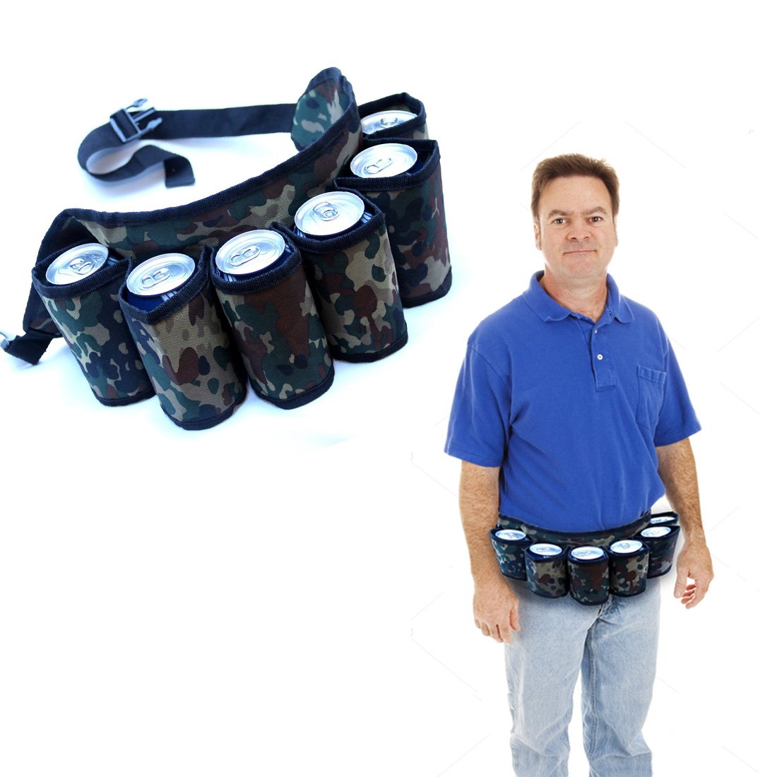 Beer Belt Holster 2 Pack - Travel Pouch with Adjustable Belt Strap | Camouflage Soda and Beer 6 Pack Holster | Portable Beverage Organizer for Traveling, Hiking, Camping, Beach, Barbeques