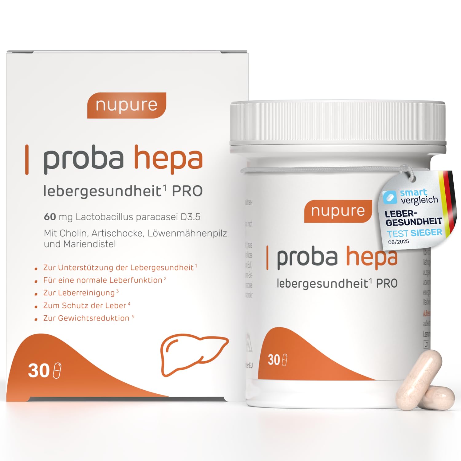Nupure ProbaHepa Leber Komplex Kapseln – 5-in-1 Formel für Leberfunktion & Stoffwechsel mit Cholin, Mariendistel, Artischocke, Hericium & Lactobacillus
