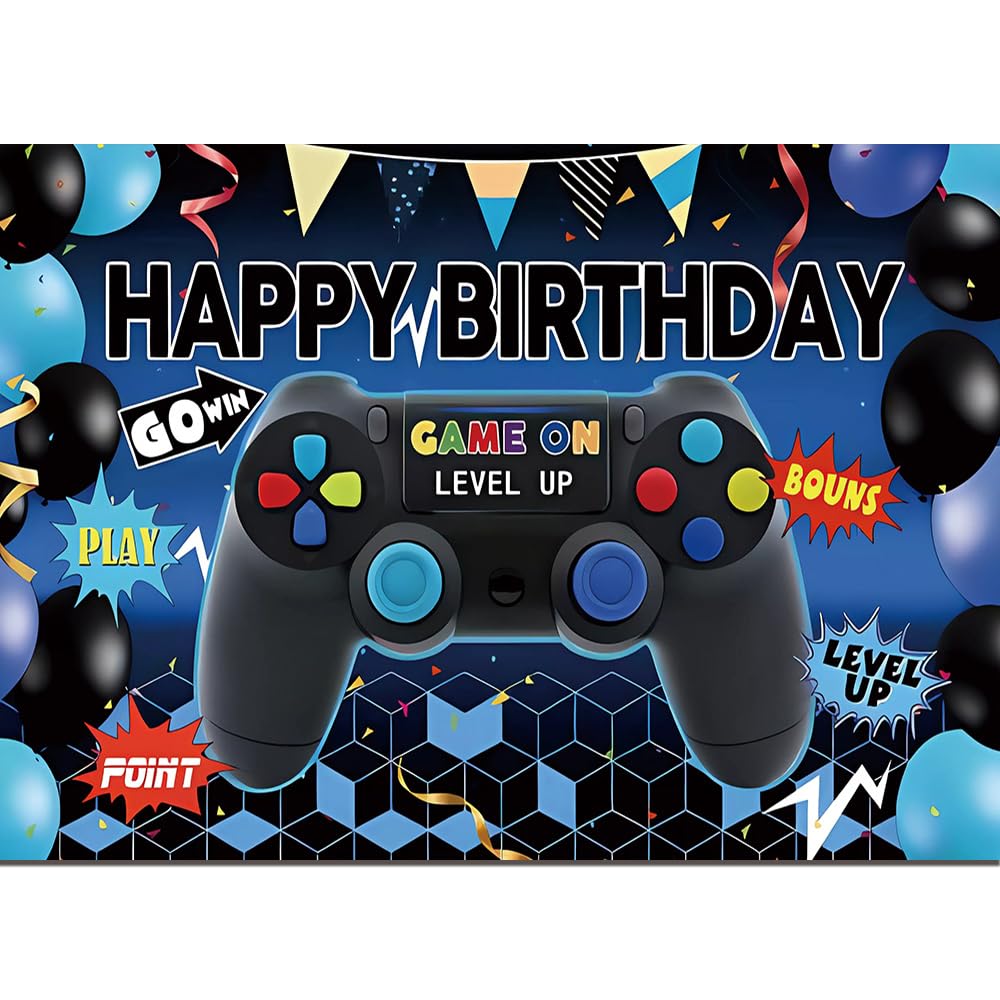 Qian 7x5ft Happy Birthday Game on Level Up Backdrop Kids Birthday Party Decoration Happy Birthday Photography Backdrop Game on Level Up Backdrop Video Game Happy Birthday Backdrop