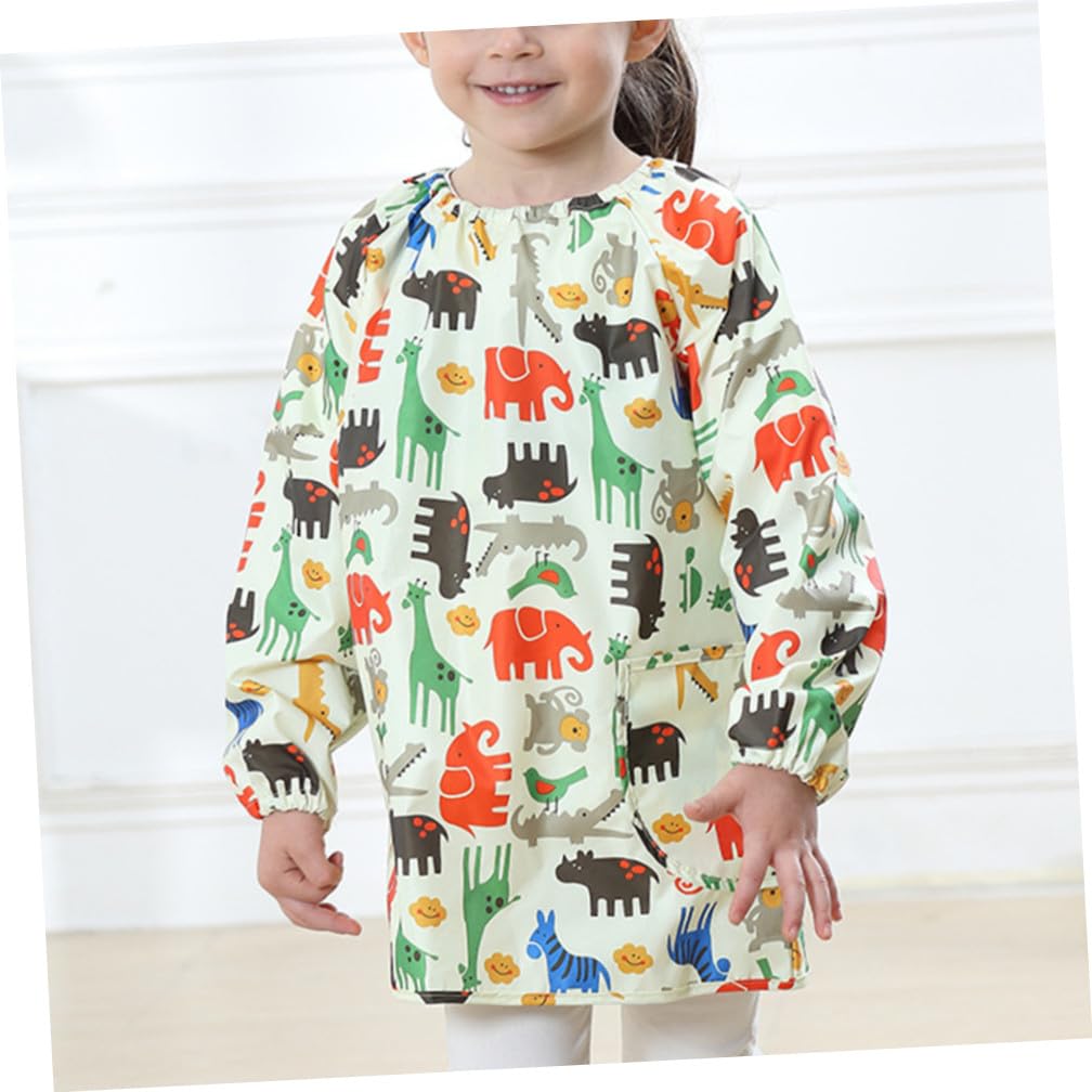 Mikinona Tablier de Peinture Blouse D'artiste Jaune Imperméable en Polyester Manches Longues, Protège-vêtements Facile à Nettoyer pour Garçon et Filles pour Dessin et Peinture
