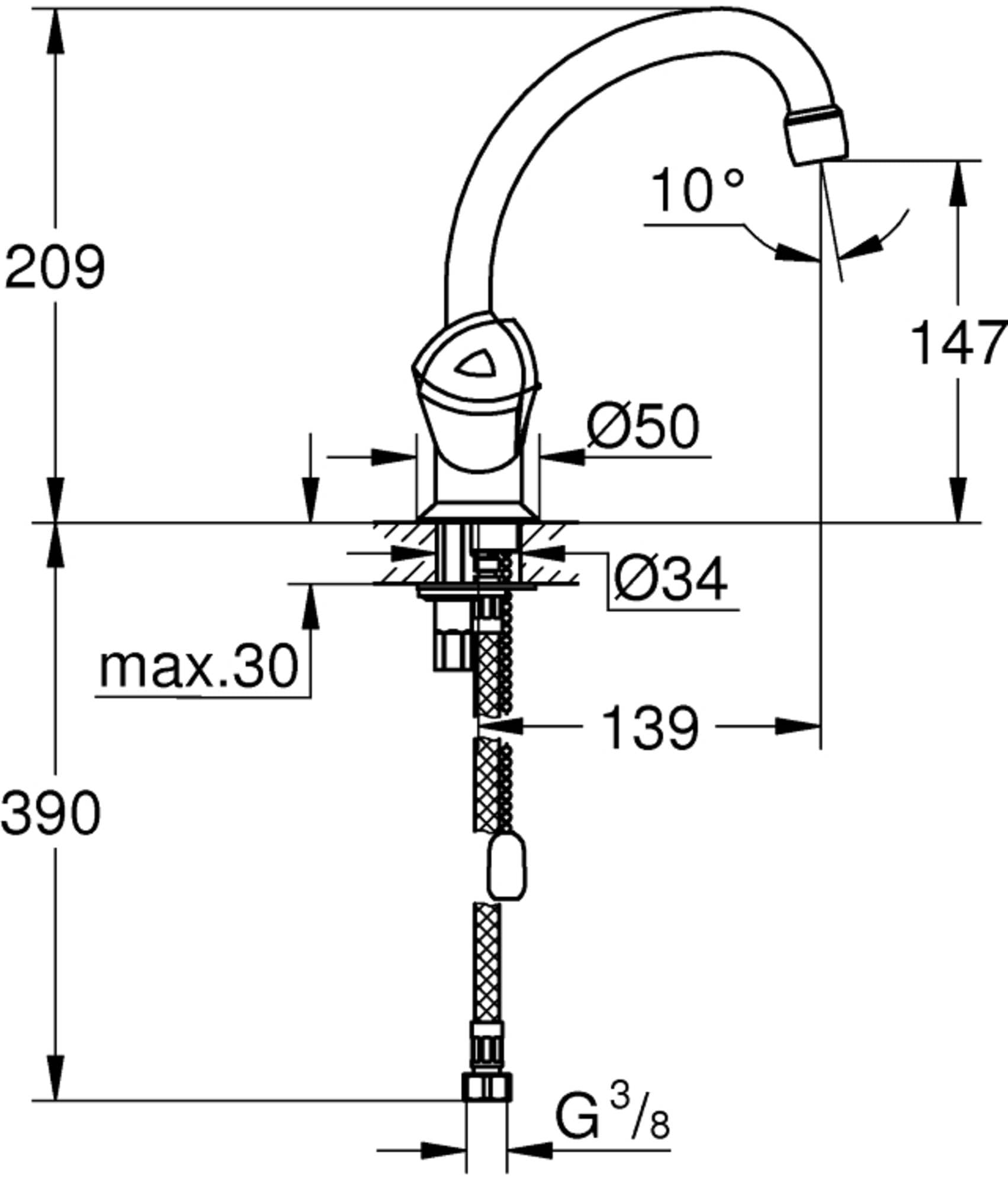 GROHE Costa trend 21102000 bateria umywalkowa z dwoma uchwytami i łańcuchem, chrom