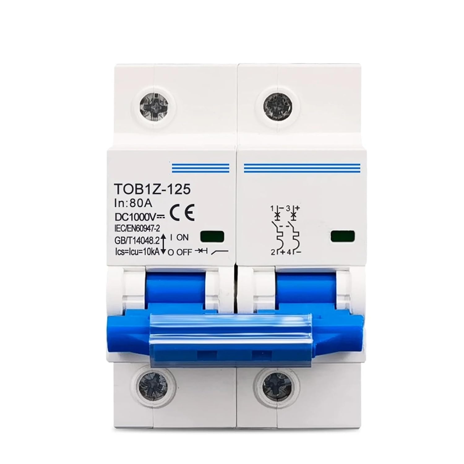 2P DC 1000V MCB 125A 100A 80A Circuit Breaker C Curve Battery Switch 1Pcs(100A)