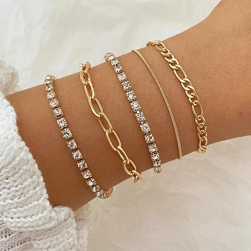 Miniatura 3 de Delicadas pulseras de cadena de oro para mujeres y niñas, pulsera chapada en oro de 14 quilates, apilable, ajustable, pulseras de cadena de clip