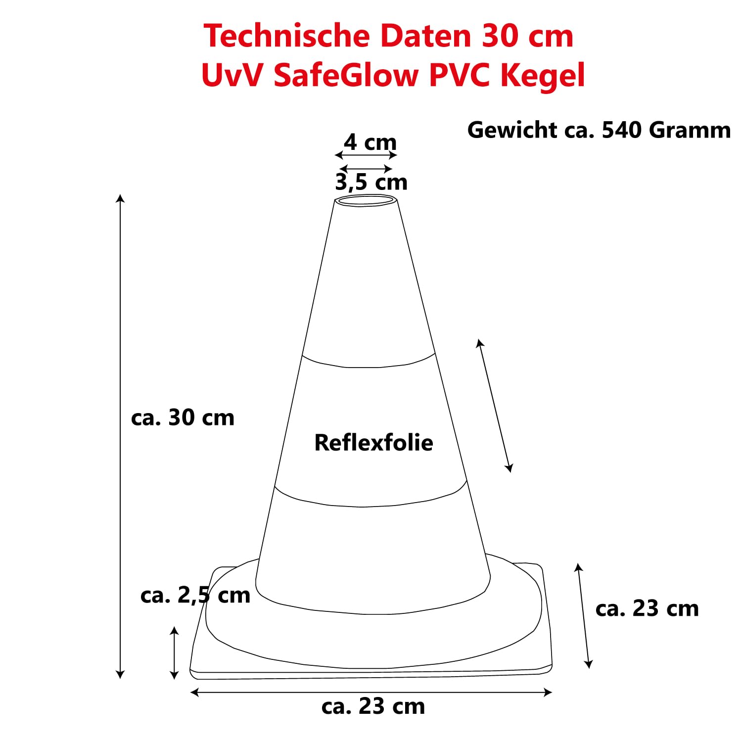 UvV Pylon 4 Stück Set zur Markierung für Slalom, Tore, Haushalt oder Spiel 30 cm Höhe aus PVC Kunststoff orange (30 cm Pylon)