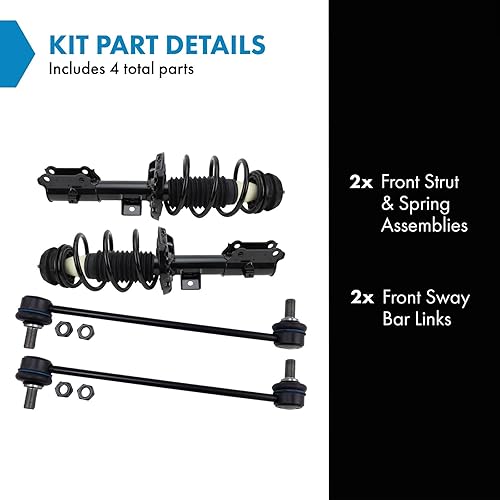 Miniatura 631 de TRQ Kit de suspensión delantera, conjunto de amortiguadores y resortes, barra estabilizadora, enlace estabilizador compatible con Chevrolet