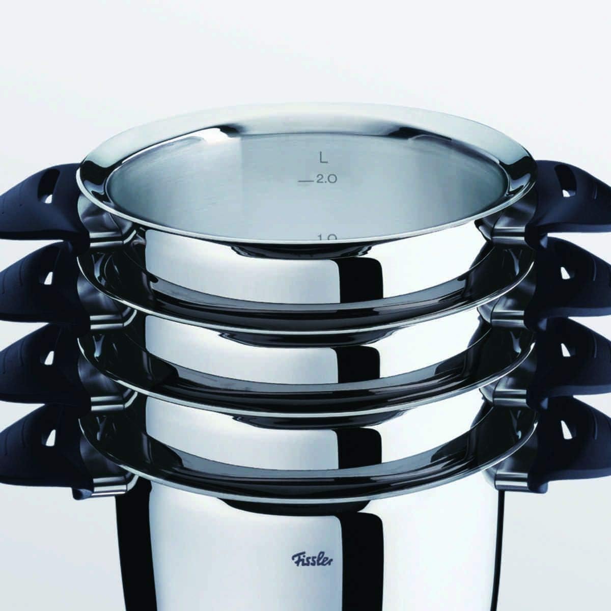 Fissler Intensa - Set di 4 pentole, in Acciaio Inox, con Coperchio in Metallo, 2 pentole, 1 rostiera, 1 casseruola Senza Coperchio, Adatte per Cottura a induzione