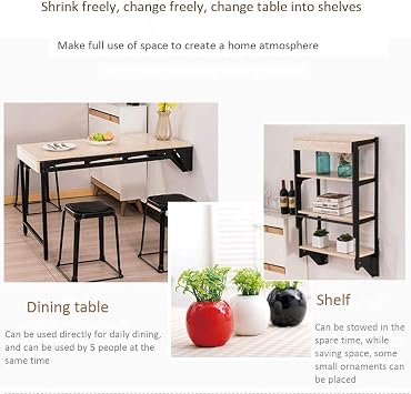 DESK Wall Mounted Table Fold Out Convertible Storage Rack Shelf, Home Office Wall Mounted Dining Table Study Computer for Small Space