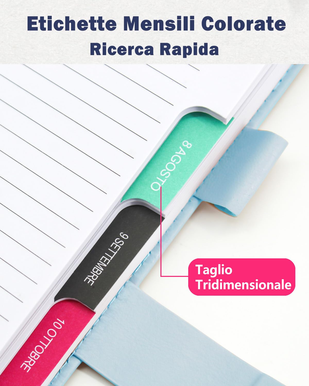 HW CASA Agenda Giornaliera 2025 Taccuino,Formato A5,200 Pagine,Pelle Vegana Macaron,Fibbia Magnetica Argentata,Design a Pagina Singola ed Etichette Mensili Colorate,Calendario e Agenda Mensile,Blu
