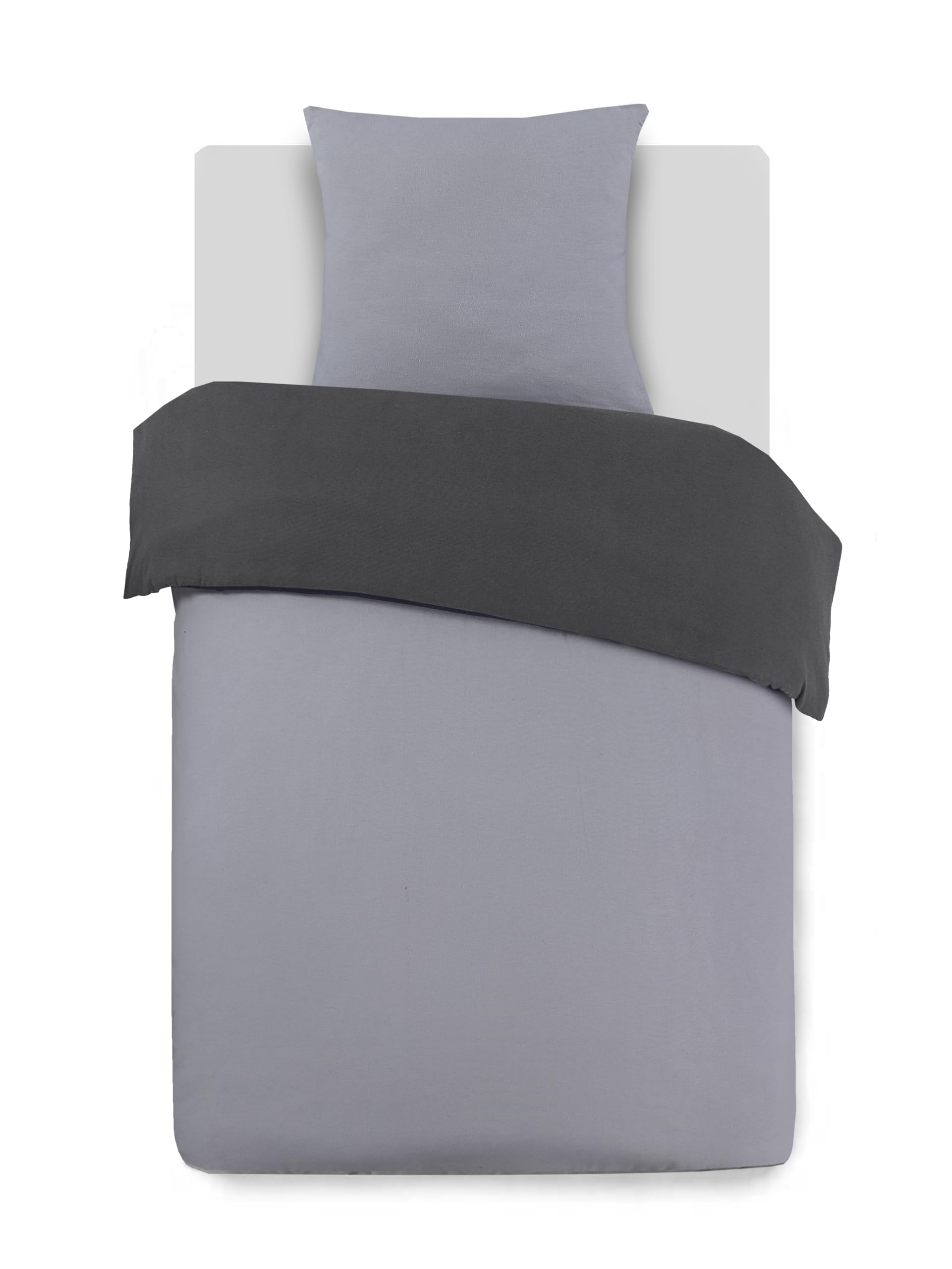 VISION Set di biancheria da letto in flanella, Antracite/Grigio, reversibile, copripiumino 140 x 200 cm, con 1 federa coordinata, 65 x 65 cm, 100% flanella di cotone