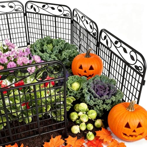 Amagabeli Dekorative Metall-Gartenzaunpaneele 1.12m(H) x 1.8m(L) - Rostfreier Wetterfest Stahl Sichtschutz für Hunde, Blumenbeete & Teiche | 2er-Set Steckzaun ohne Graben | Schwarz Pulverbeschichtet