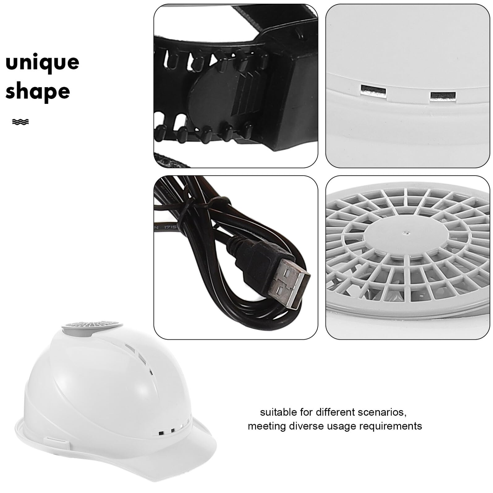Casco Design Multifunzionale V-shaped Ventilatore USB Integrato di Sicurezza Bianco Protezione e Raffreddamento Estivo Garantiti per Festa Estiva e Lavori Esterni