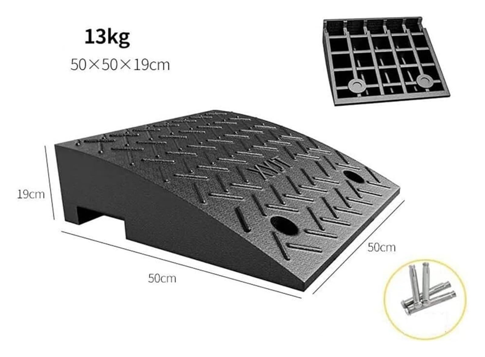 Antypoślizgowa gumowa rampa progowa do rowerów, motocykli i wózków inwalidzkich, wytrzymała rampa chodnikowa do drzwi i stopni (50 x 50 x 19 cm (19,7 x 19,7 x 7,5 cala))