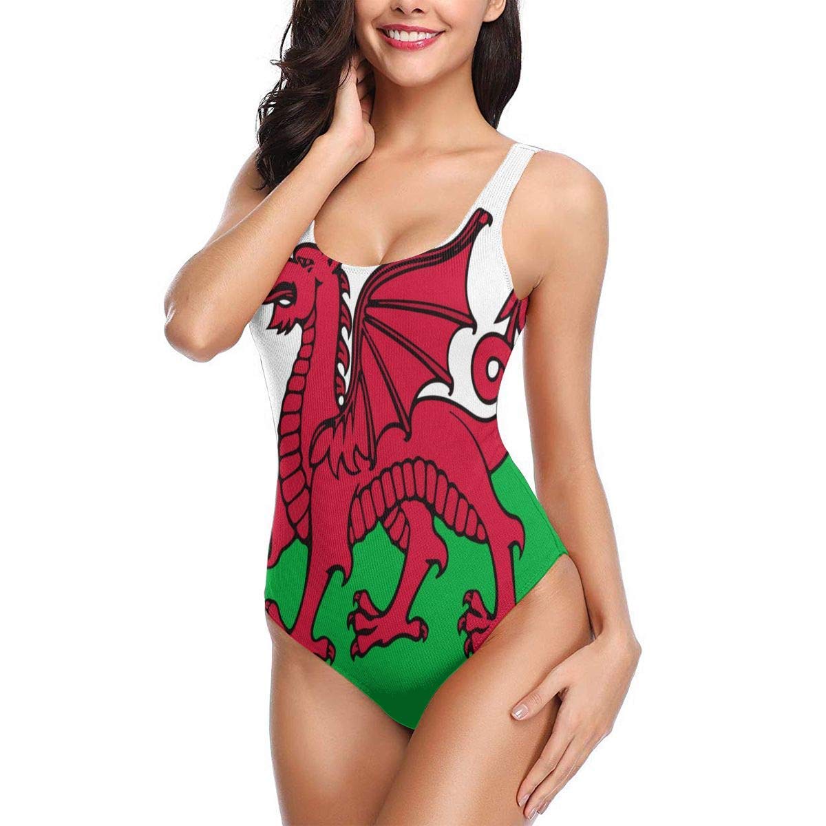 DGTY Welsh-Flag Women's OP Swimsuits Low Back Bathing Suit Bikini Swimwear