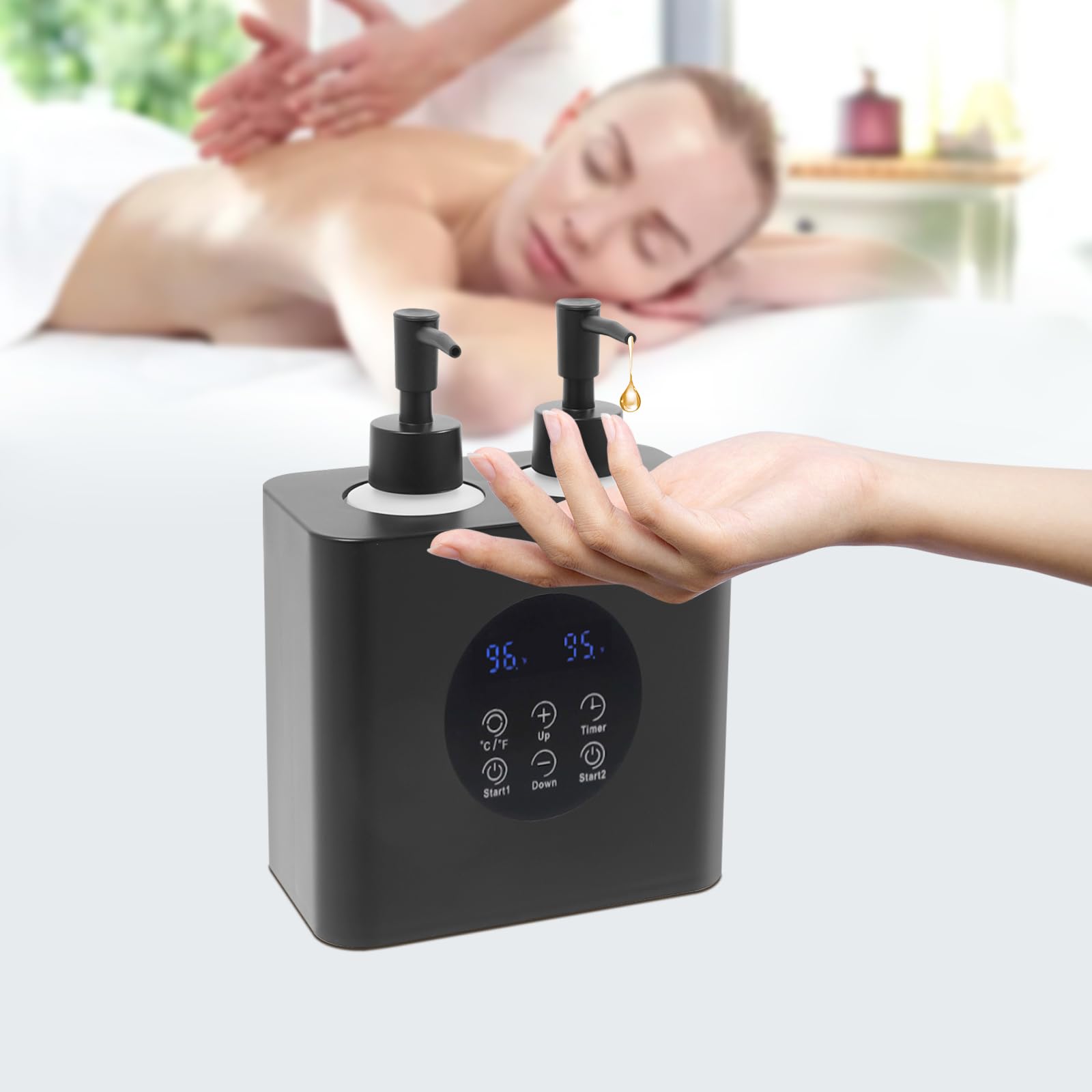 Massageölwärmer 30-65℃ Zeiteinstellung LED-Anzeige 4 Flaschen Salon Spa Schwarz