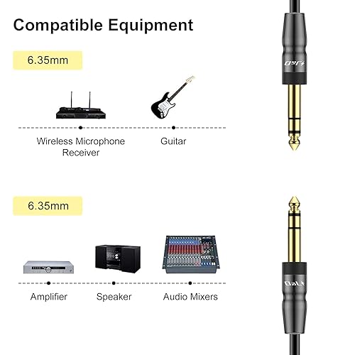 Miniatura 4 de J&D Cable de instrumento TRS de 14 pulgadas, carcasa de cobre chapado en oro de 0.250 in macho a macho, cable estéreo de 6 pies