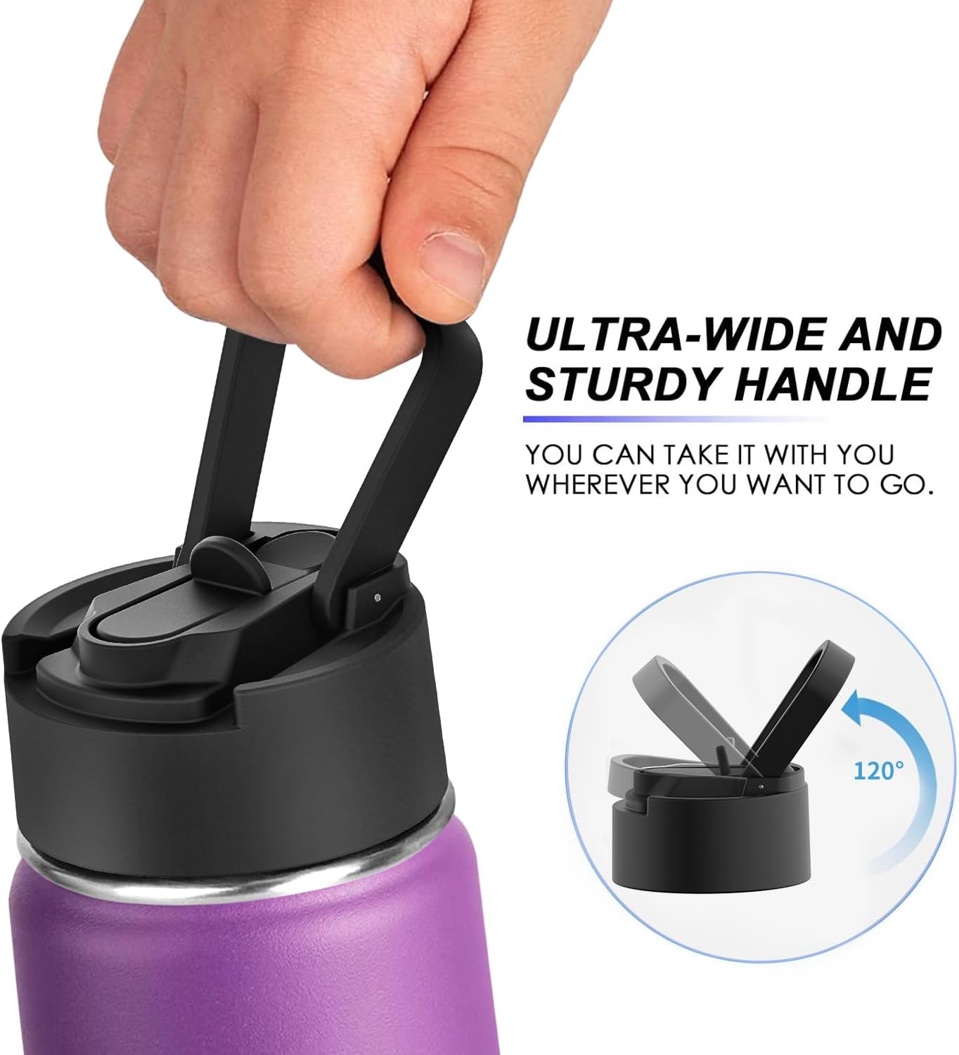 koodee Water Bottle 16 oz Stainless Steel Double Wall Vacuum Insulated Water Bottle for Kids School -Wide Mouth Sports Metal Water Flask for Girls(Purple) - Image 7