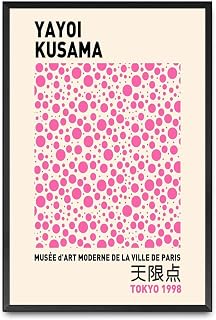 LPFGEHKA Canvas Poster Wall Art Prints Vintage Yayoi Kusama Poster Retro Pink Dots Print Bathroom and Toilet Powder Room Wall Decor 12x18inch Metal Frame