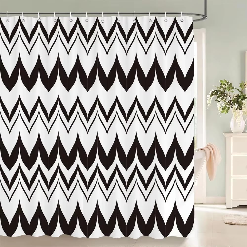Badezimmer-Duschvorhang, Moderne minimalistische Kunst, Geometrie, Polyestergewebe, Duschvorhang mit Haken, Dekorationsvorhänge 260x230cm/102x91in(Breite x Höhe)