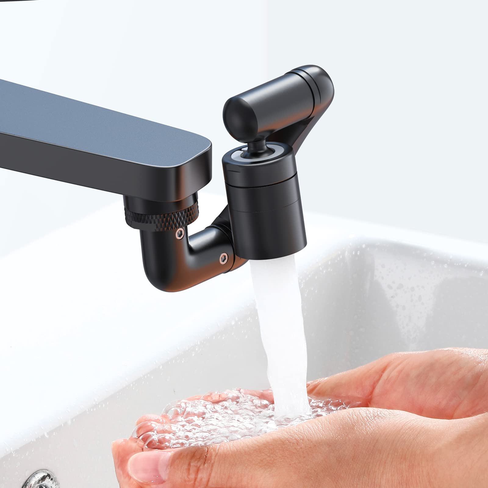Rallonge de Robinet Pivotante à 1440°, Aoresac Robinet d'extension de bras Robotique, pour évier de Cuisine salle de Bain, 2 Modes de Pulvérisation, s'applique à M20 M22 M24 (Noir)