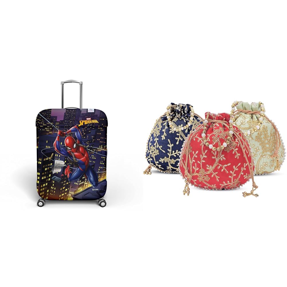 Kuber Marvel Spiderman Luggage Cover | Potli Bags for Ladies & Girls | Floral Vine Print PU Batua Purse, Cash & Coin Pocket Wallet for Women with Zip-image-39