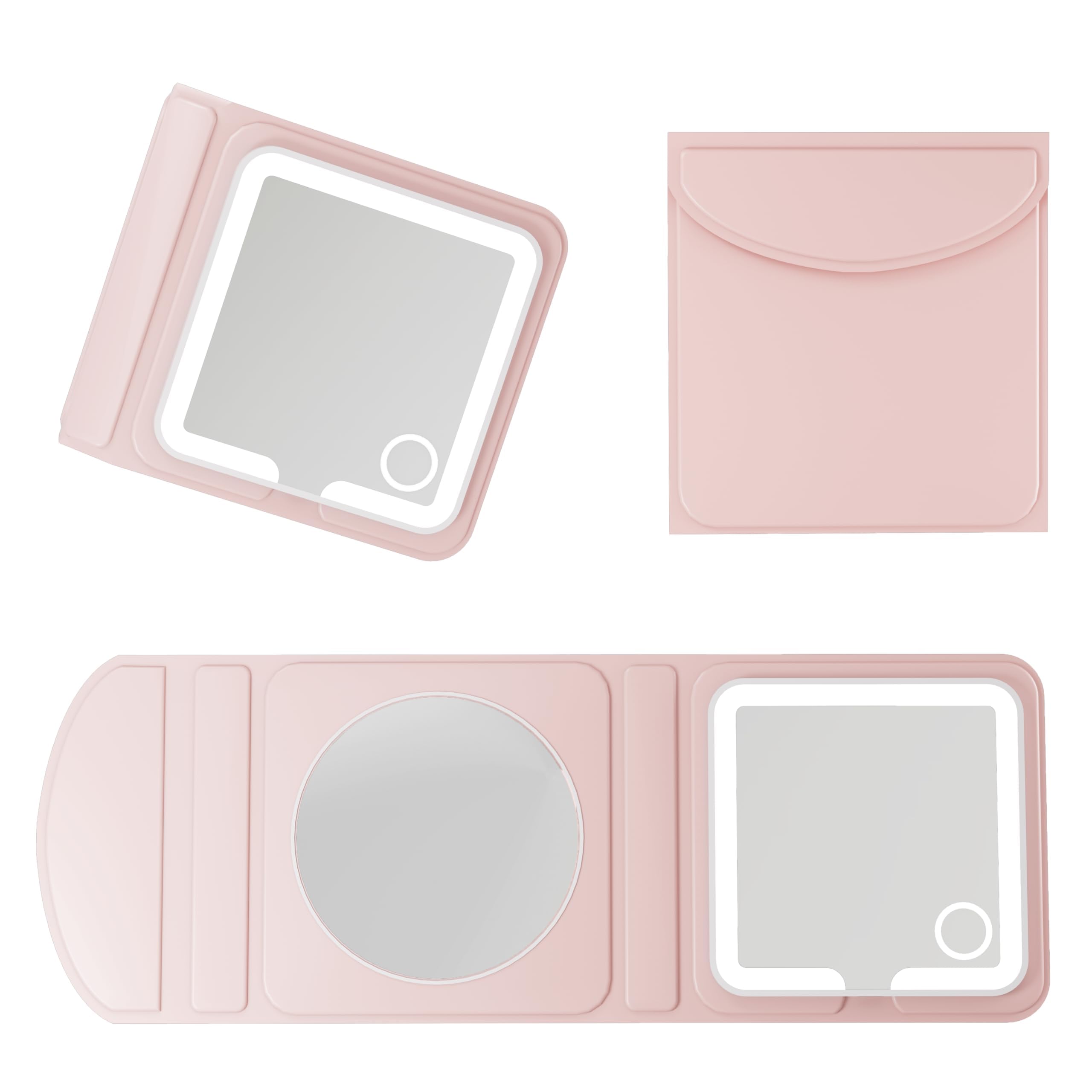 Amysmart Dual-Fold Makeup Mirror with Lights - 10X/5X Magnifying Mirror with Light, Dimmable Handheld Mirror, Compact Mirror, Rechargeable Travel