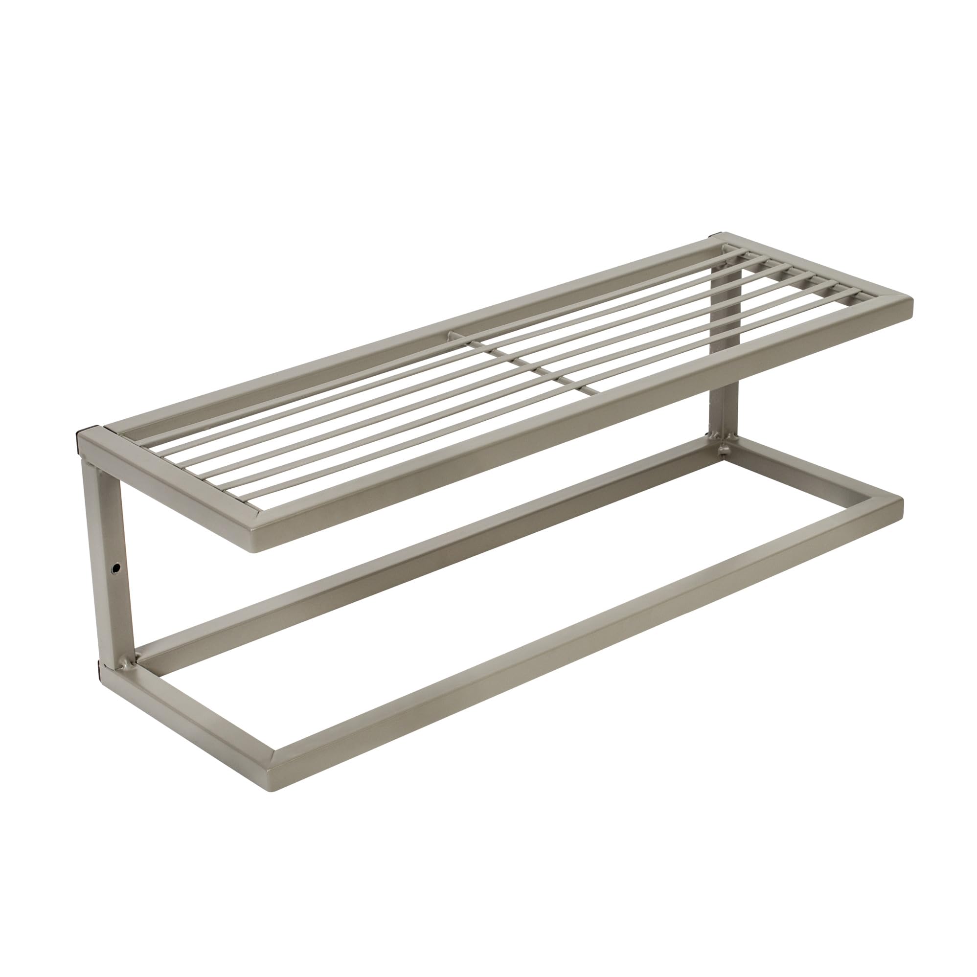 Honey-Can-Do Steel Bathroom Slatted Shelf with Towel Bar, Satin Nickel, 10 lbs