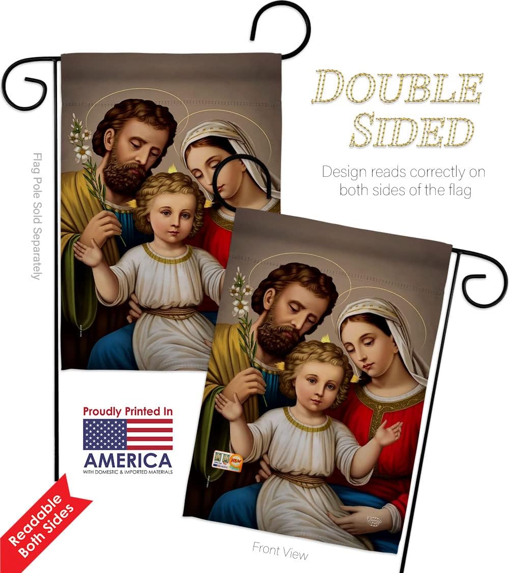 Holy Family Garden Flag Set with Stand Religious Faith Hope Grace Peace Dove Christian Religion Easter Small Decorative Gift Yard House Banner Double-Sided Made In USA 13 X 18.5