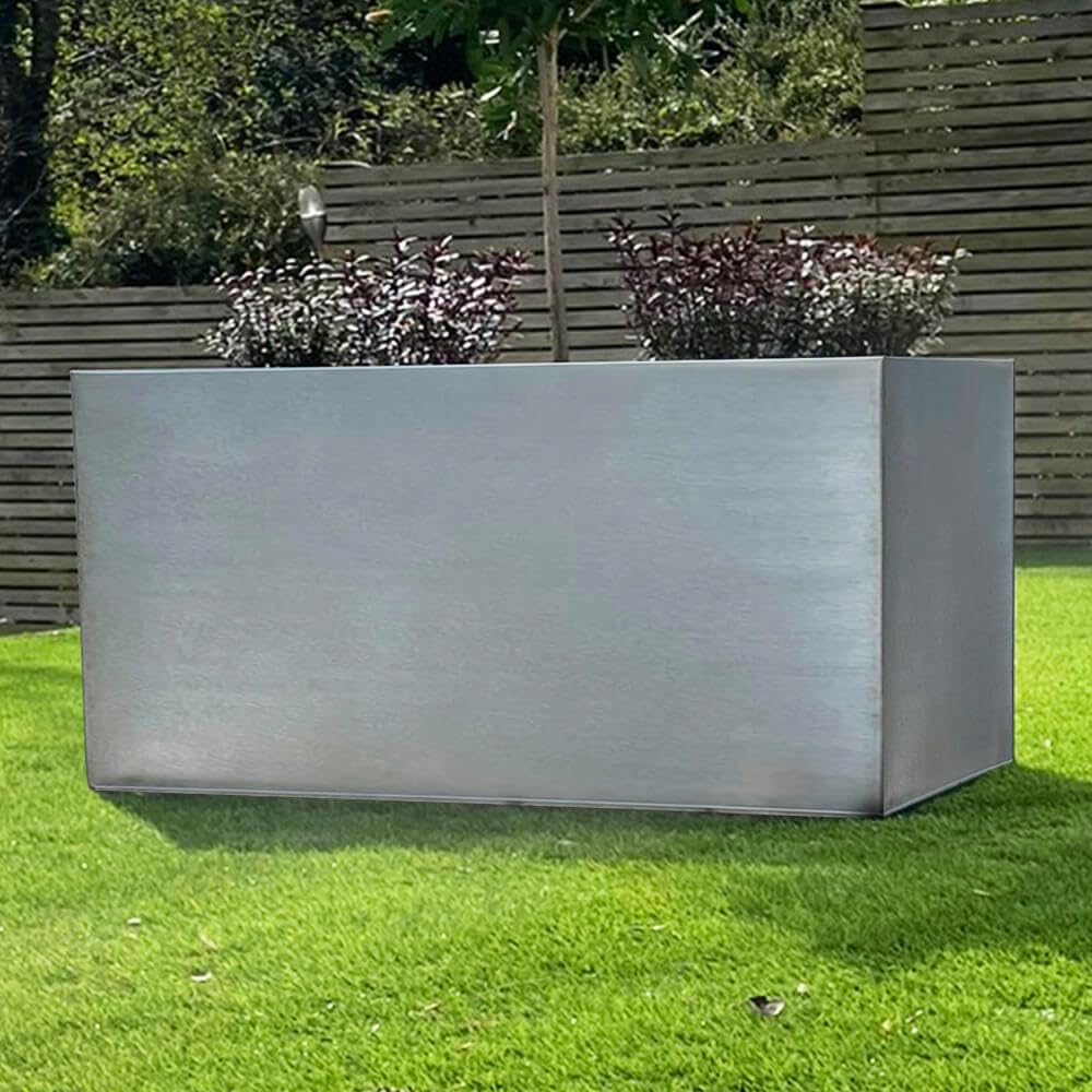 Gardening Naturally Silver Aluzinc Trough Garden Planter 1m Premium Lined - Zinc Lightweight Outdoor Plant Pot with Drainage, Weatherproof & Corrosion-Resistant