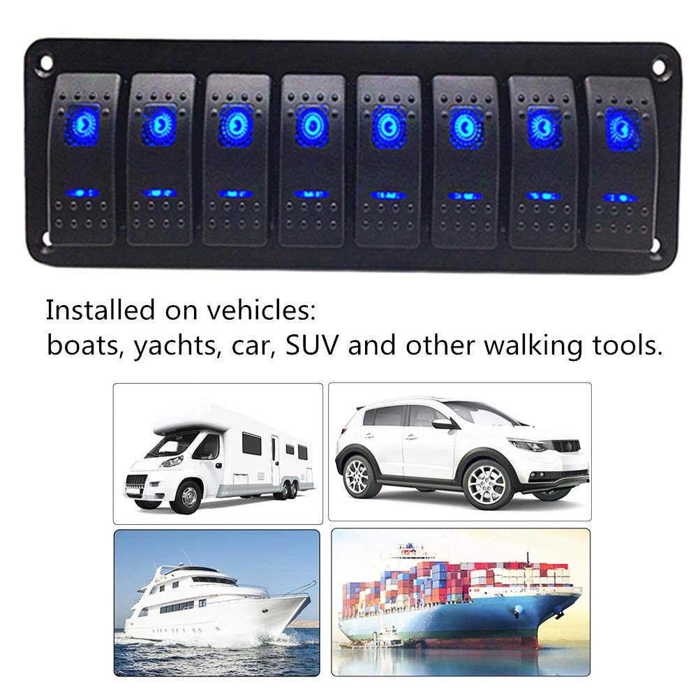Marine Switch Panel 8 Gang Rocker Switch Panel for Boat 12V Aluminum