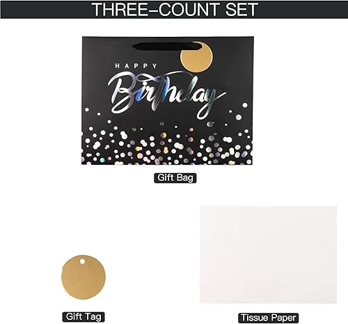 Miniatura 6 de Loveinside Bolsa de regalo de cumpleaños negra con papel de seda para cumpleaños, baby shower, fiesta y más, 13 x 5 x 10 pulgadas, 1 unidad