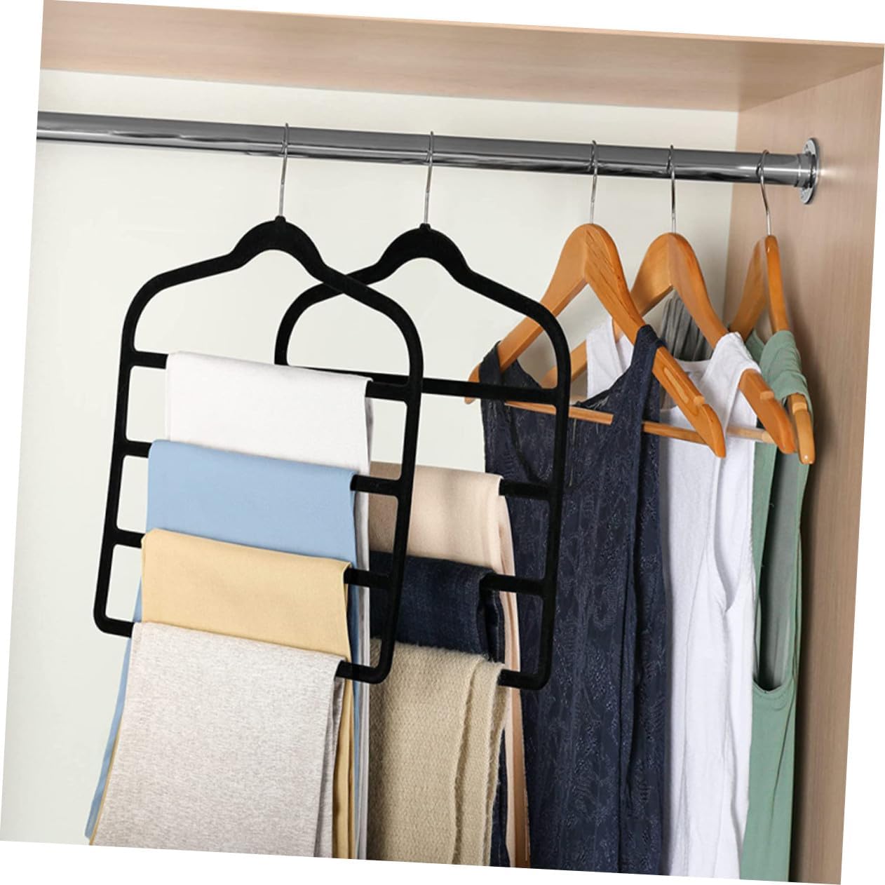 5pcs Multi-Layer Pants Hangers Space Saving Wardrobe Organizer for Pants Ties Scarves with Non-deformable Design Black