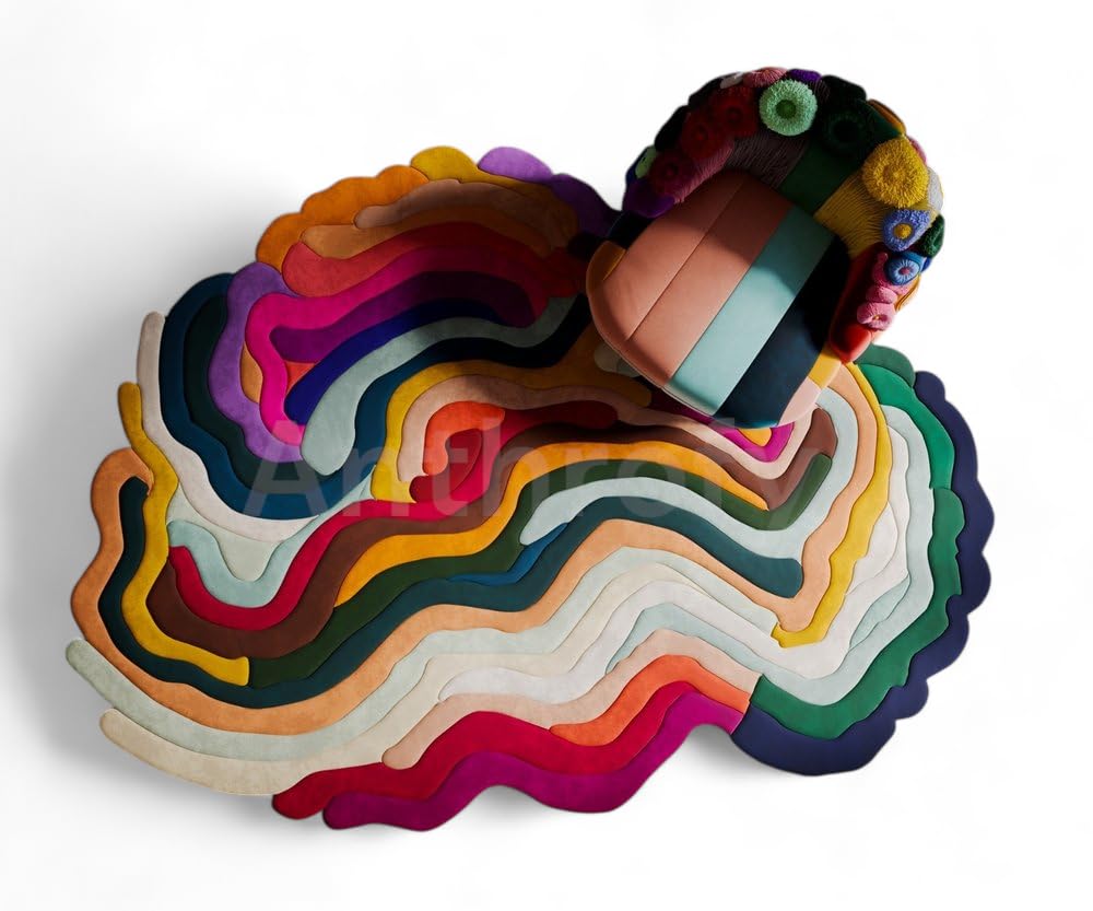 Anthrofy Gloom Area Rug � 5� x 8' � Handmade Wool Area Rugs � Multi Color Irregular Shape � Rugs for Living Room, Bedroom � Anti-Skid � Carpets with