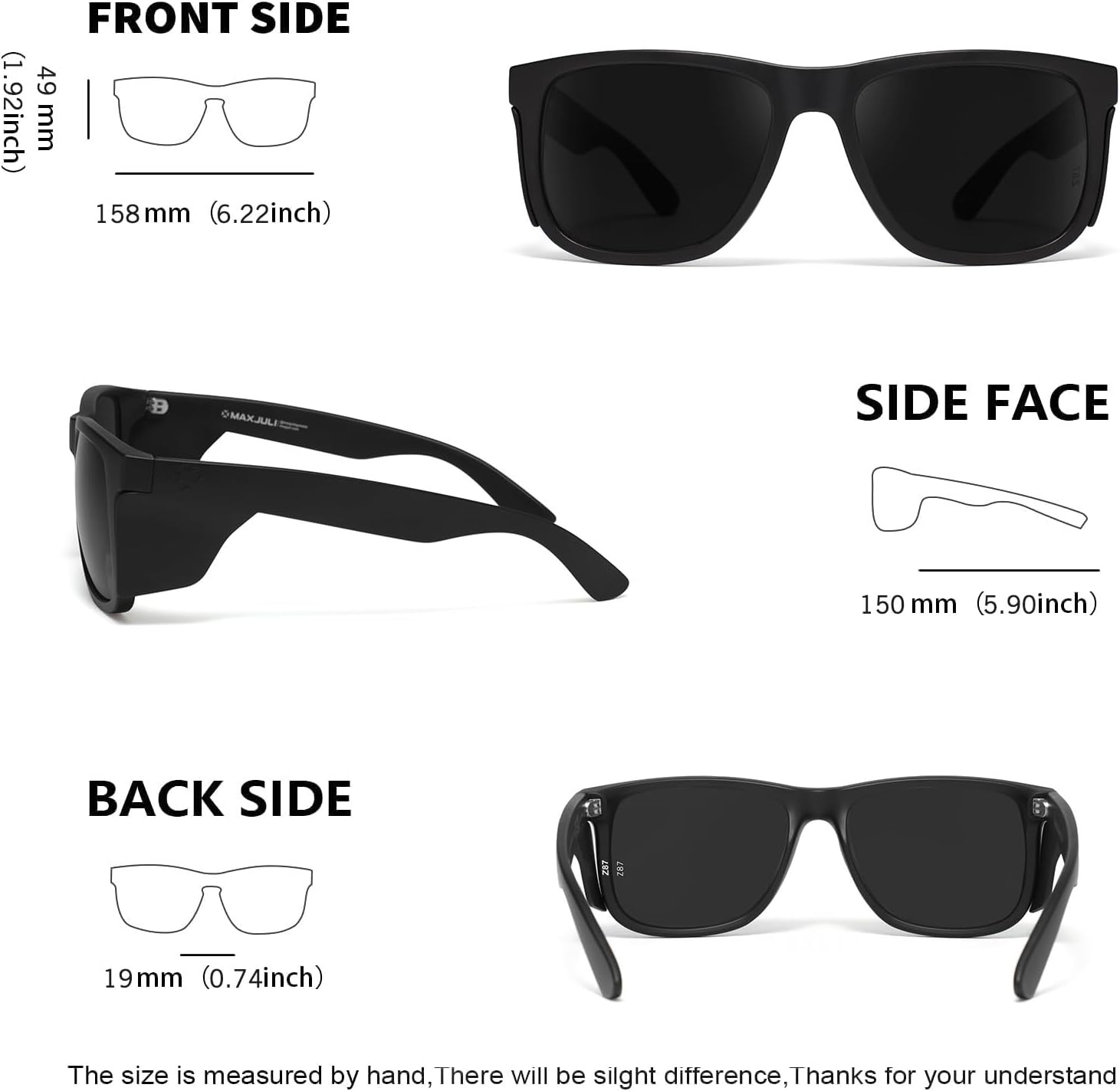 MAXJULI XXL Size Z87 Sunglasses with Side Shield for Big Wide Heads Men TR90 Ultralight UV400 Protection Glasses Z8806XXL-S