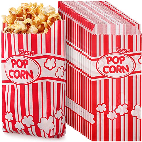 Image of Potchen 300 Pcs Popcorn Paper Bags Disposable Grease Resistant Striped Popcorn Container for Movie Night Carnival Party Theater(Red,1 oz)