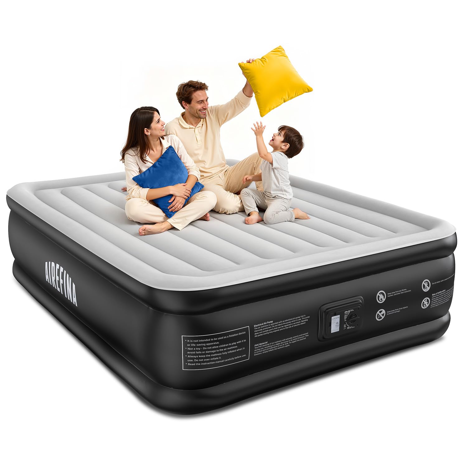 Airefina Inflatable Mattress, Air Bed with Built-in Pump, Comfort King Size Blow Up Mattress Fast 3-Min Self Inflation, Upgraded Flocked Surface Airbed for Home& Guest Camping Use, 203x152x40cm โ image 1
