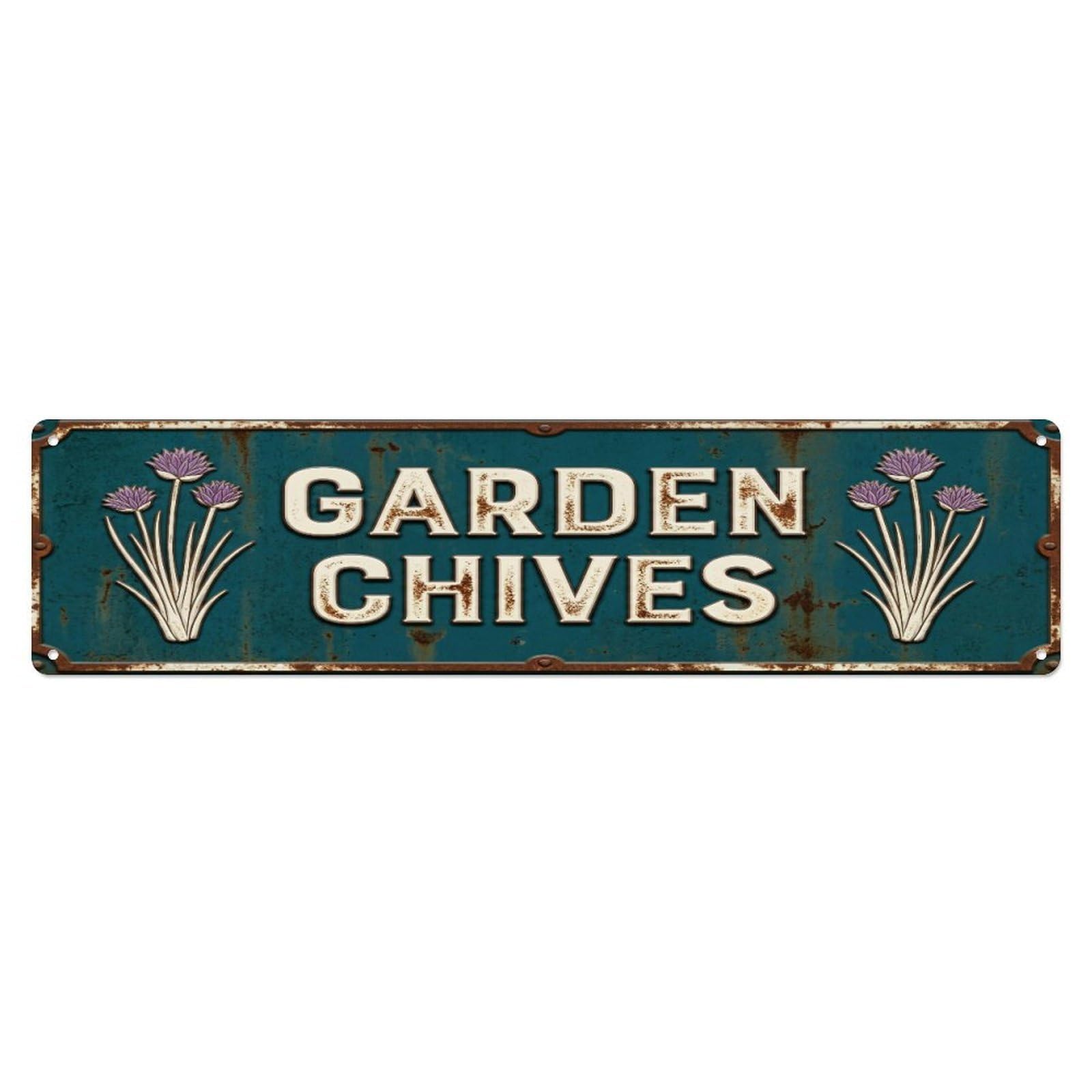 Metal Tin Sign GARDEN CHIVES Vintage Herb Rustic Farmhouse