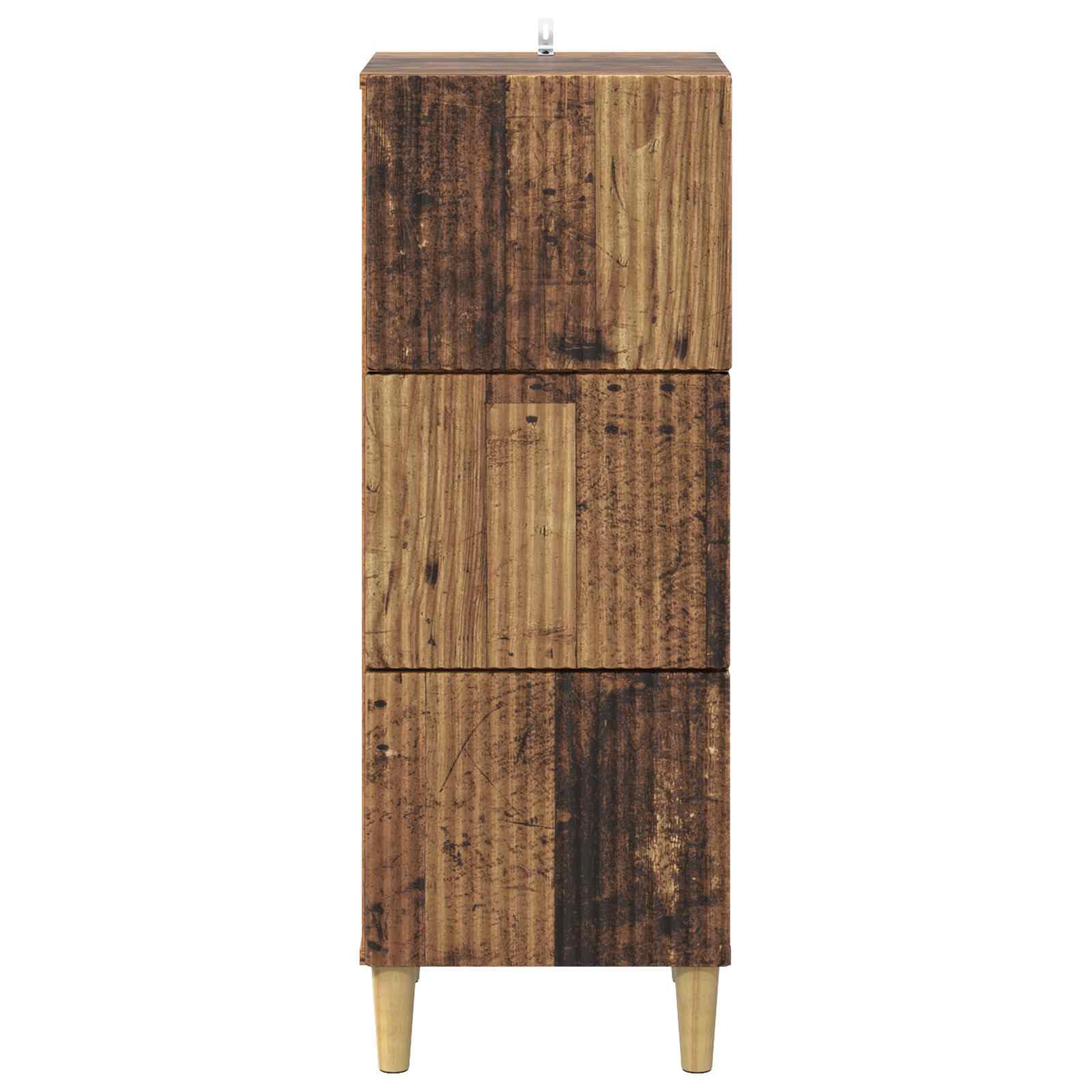 Cassettiera in legno anticato, 33 x 34,5 x 90 cm, con 3 cassetti, per casa, ufficio, garage, armadio multiuso con spazio e design robusto