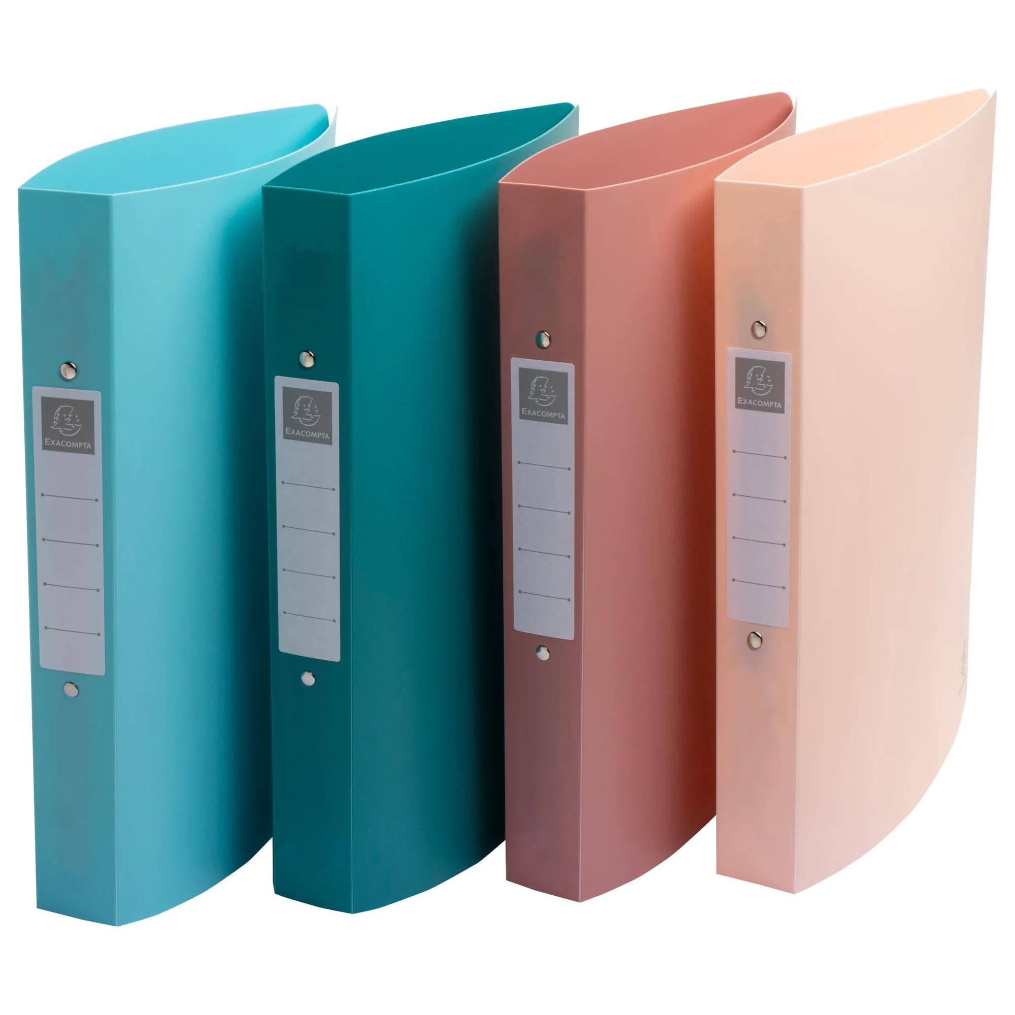 Exacompta - Réf. 54470E - Carton de 12 classeurs Skandi - PP recyclé - 2 anneaux ronds - dos 4 cm - Format extérieur : 32 x 26,8 cm - Format à classer A4 Maxi - 4 couleurs assorties