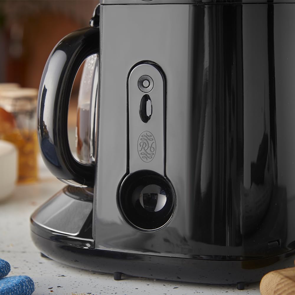 Russell Hobbs Amerykański ekspres do kawy, z filtrem [1,25 l, 1100 W] Brontë czarny (technologia WhirlTech, odporna na kapanie, utrzymywanie ciepła, szklany dzbanek, funkcja pauzy i serwowania