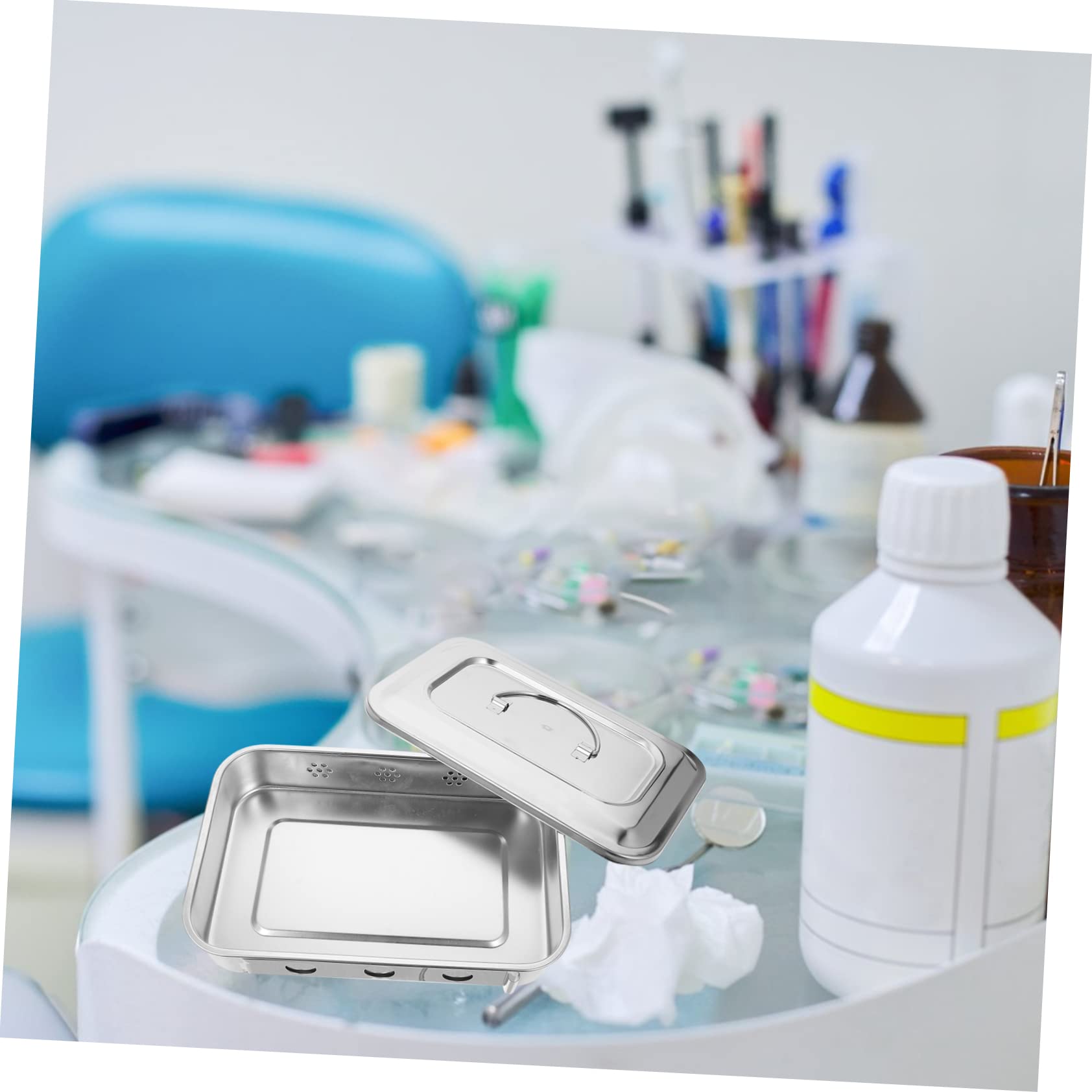 Scatola Sterilizzatore Quadrata in Acciaio Inox Argento Coperchio