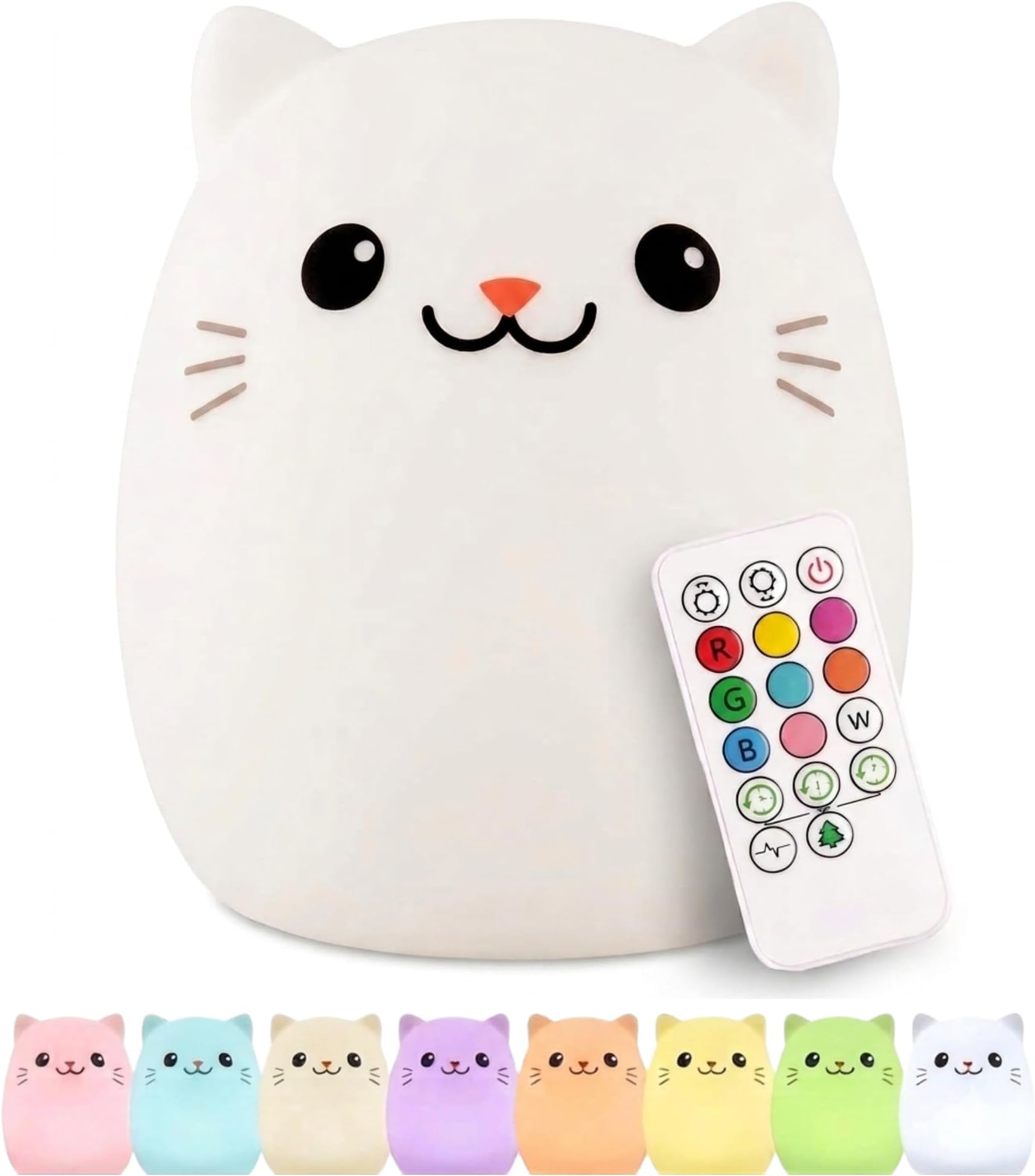 Lumipets LED Cat Battery-Operated/USB-Powered Silicone Night Light for Kids with 9 Tap-to-Activate Colours