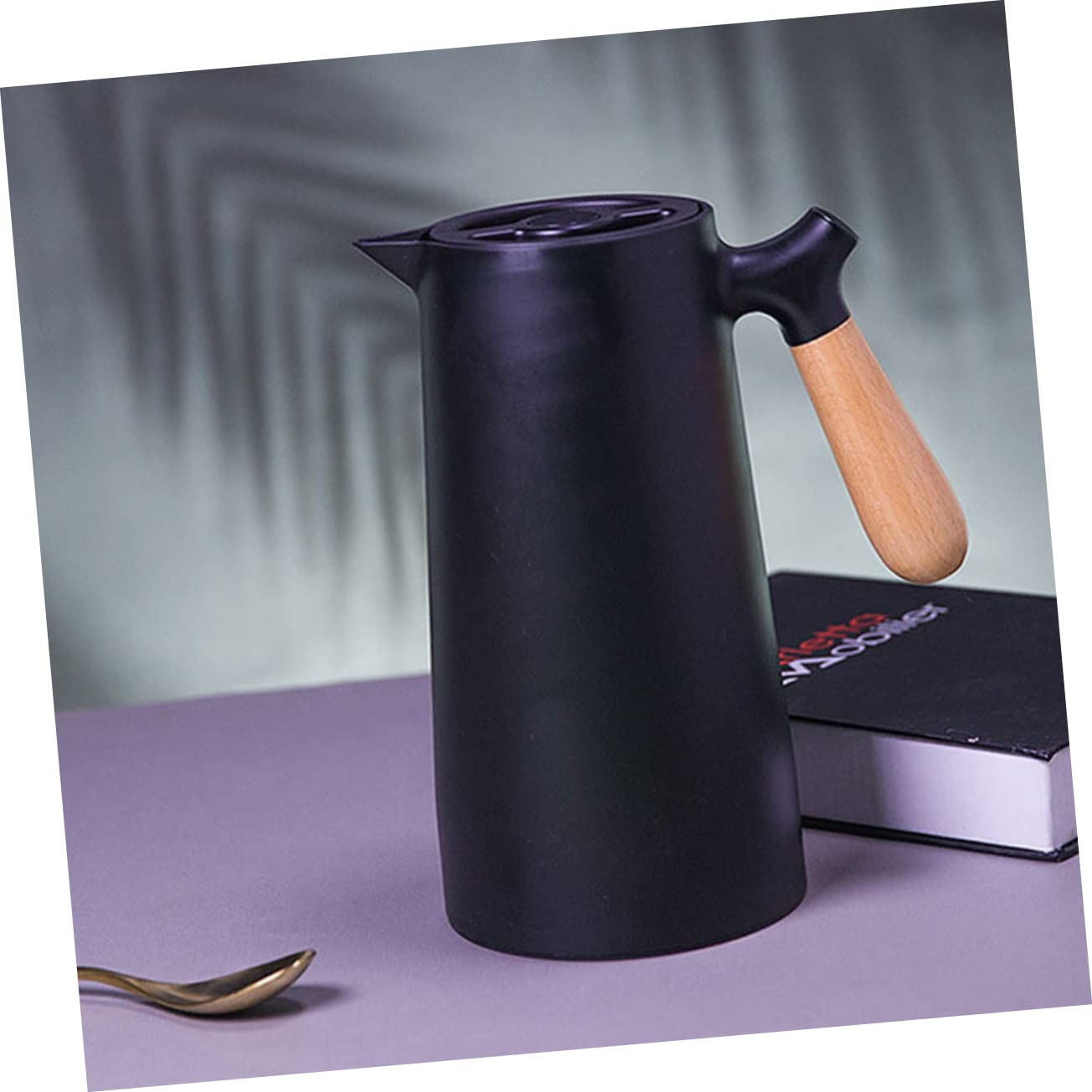 1-liter Thermoskanne mit Holzgriff, Schwarze Warmhalteflasche
