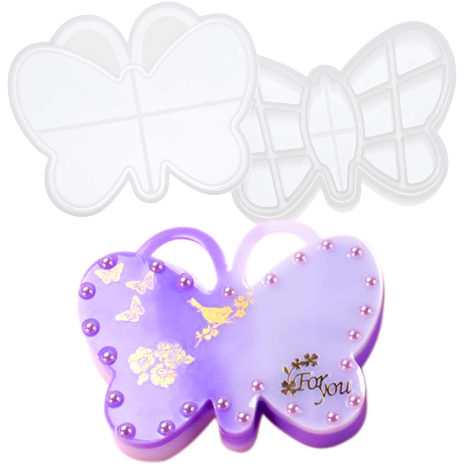 Butterfly Trinket Box Resin Silicone Tray with Lid for Epoxy Polymer Clay Concrete Cement, DIY Jewelry Storage Case 13-Slot 5.8x4x0.8inch